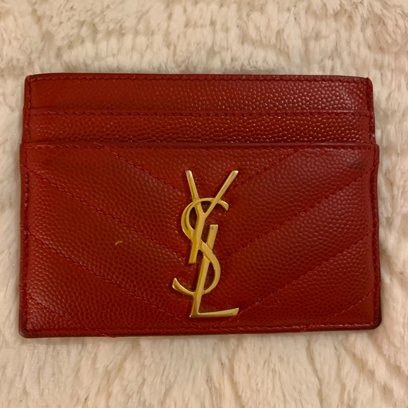 Yves Saint Laurent Accessories - Yves Saint Laurent Pebbled Leather Cardholder Red